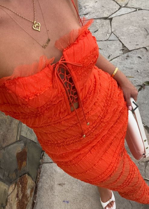 SAINTS & SECRETS TANGERINE LACE DRESS