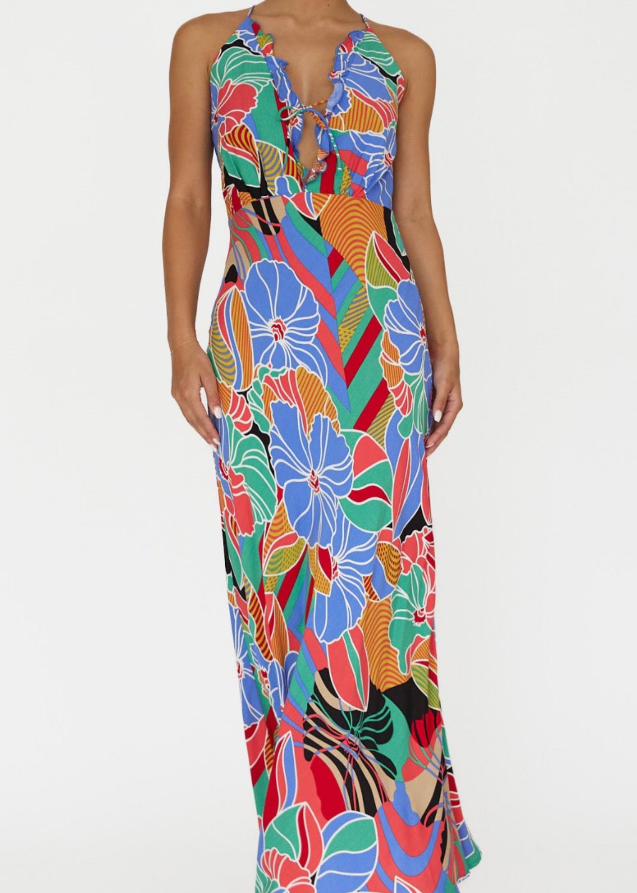 SAINTS & SECRETS COLOURED FLORAL MAXI DRESS