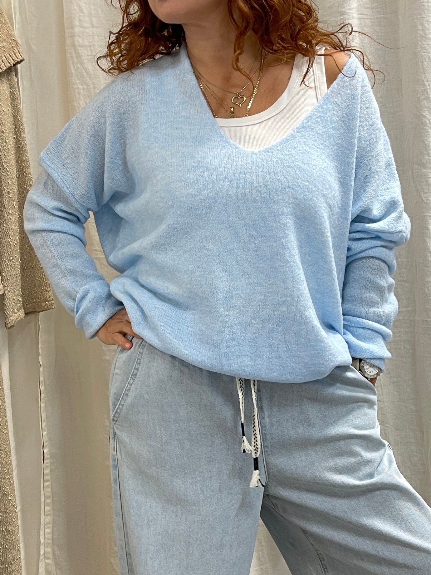 COASTAL BOHO KNIT JUMPER ~ SKY DRIFT