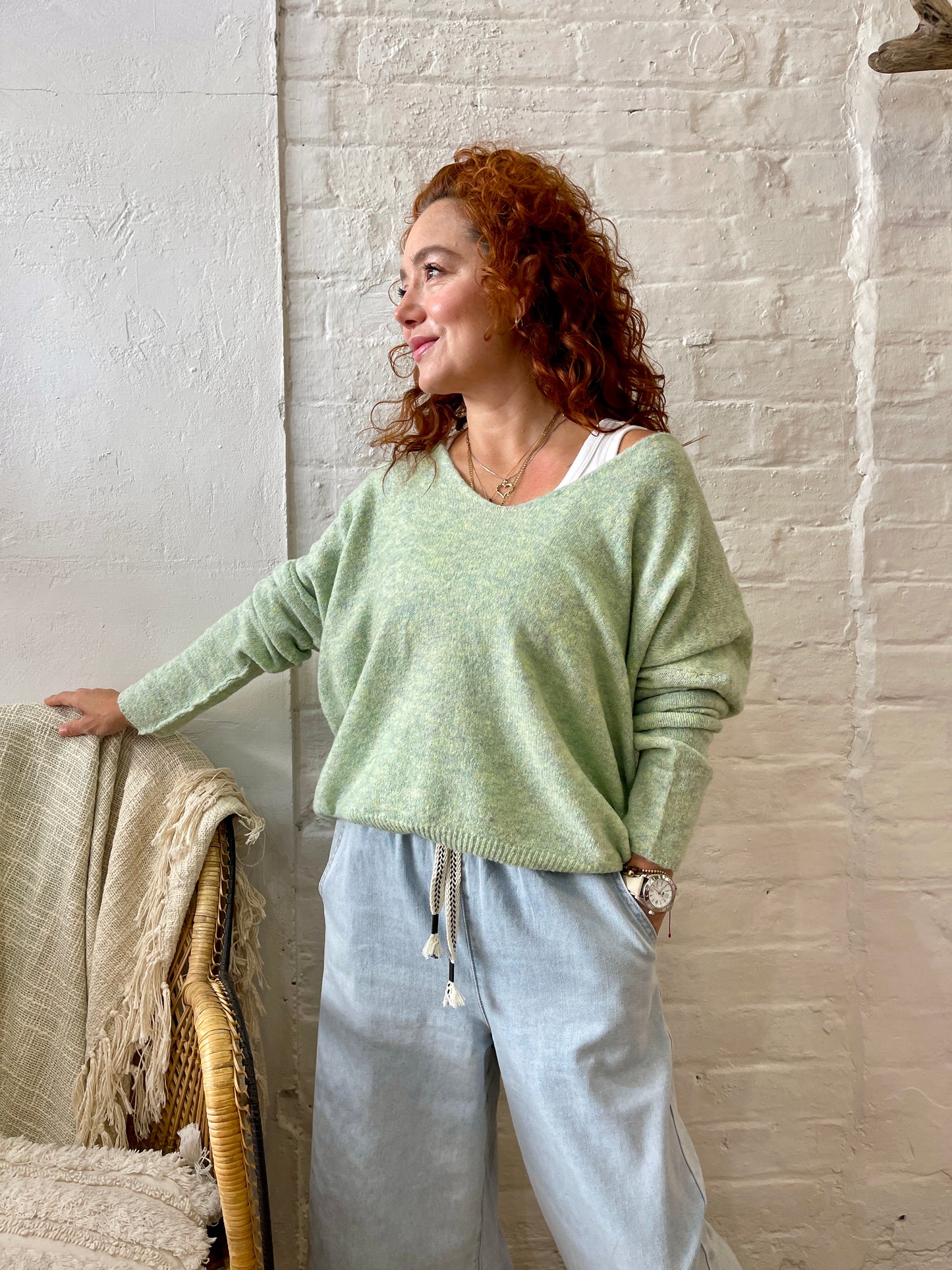 COASTAL BOHO KNIT JUMPER ~MEADOW MIST