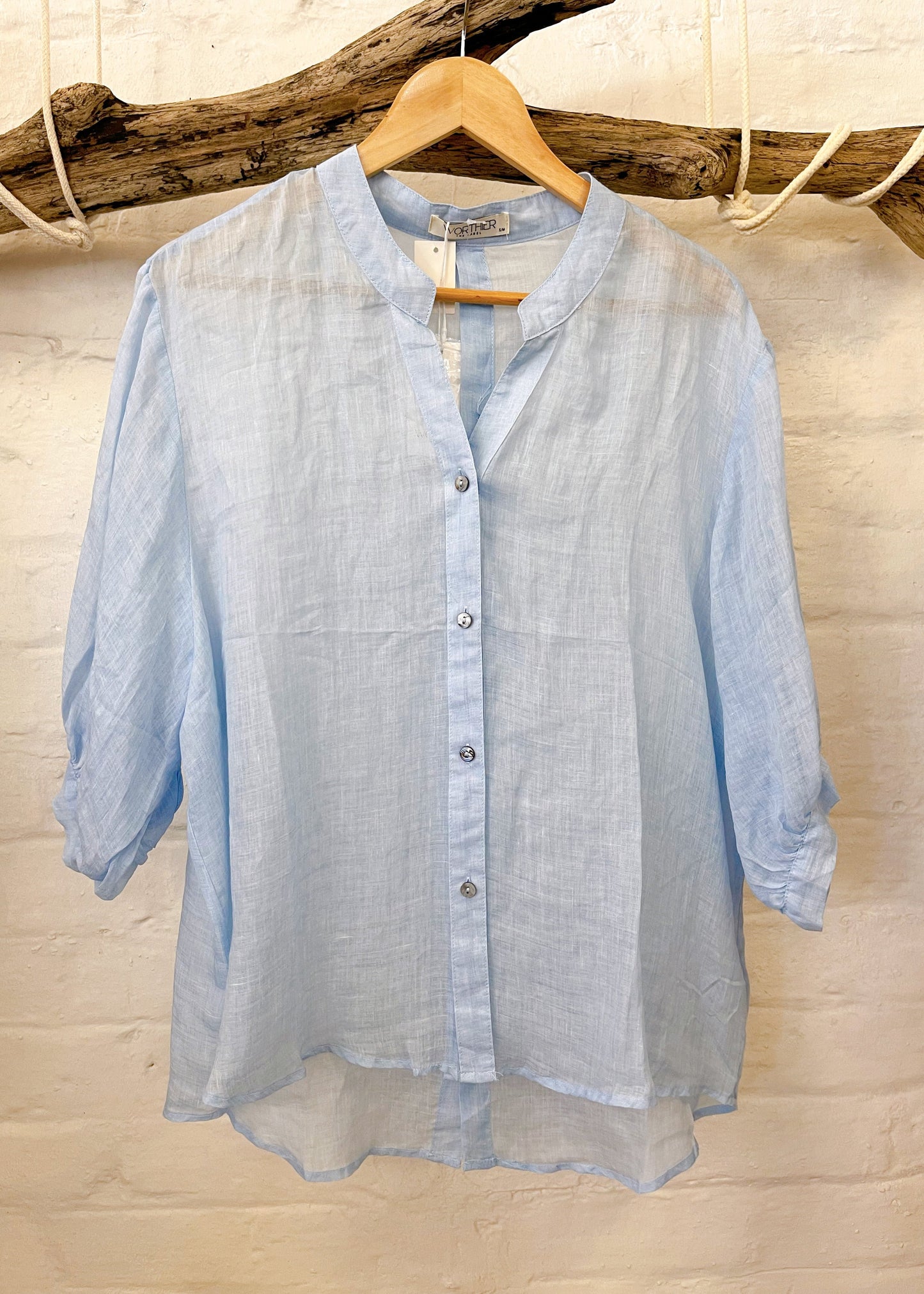 WORTHIER 100% LINEN TOP ~ SKY BLUE