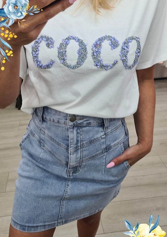 WHITE EMBELLISHED COCO T-SHIRT