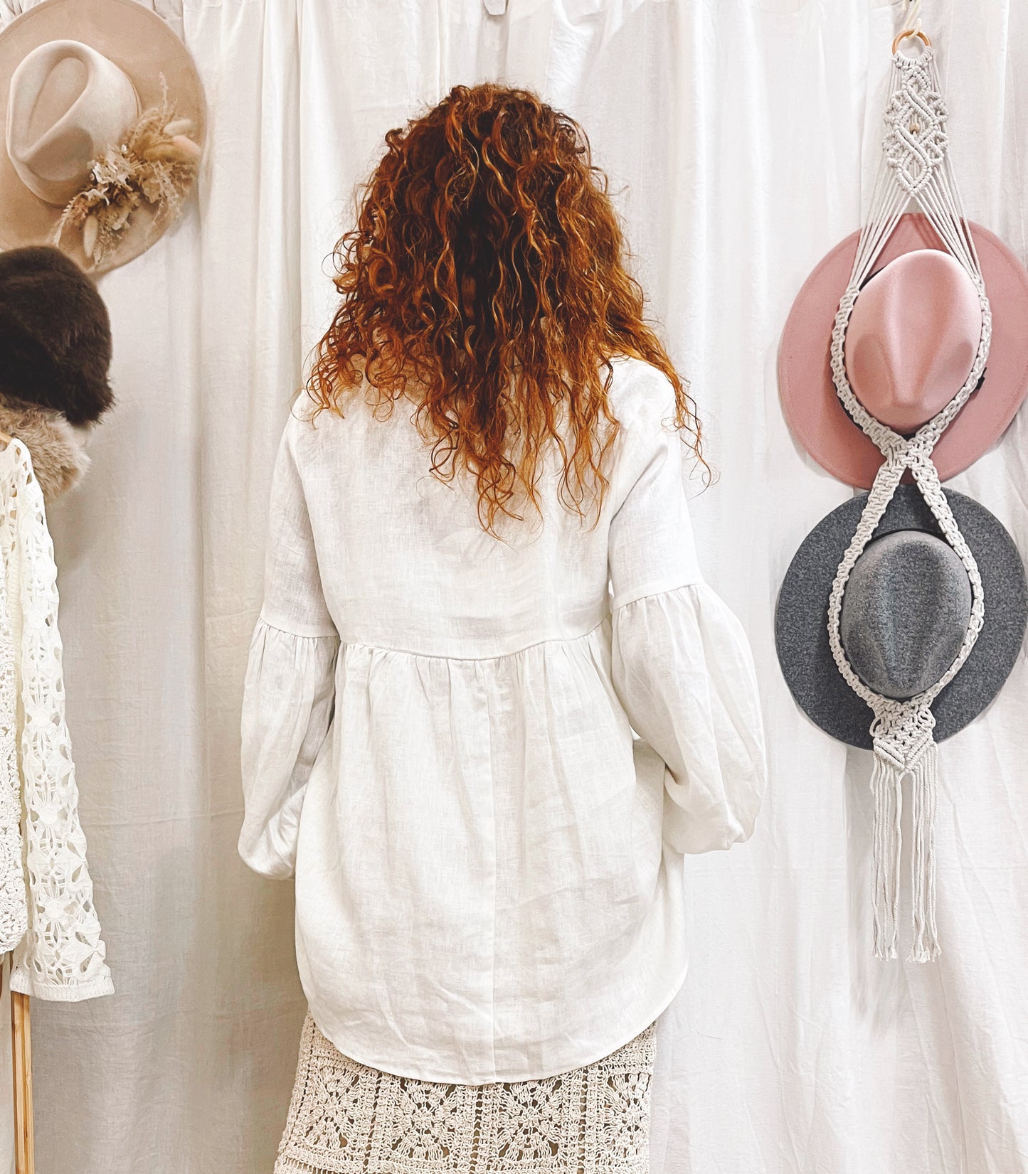 BOHO LINEN TOP ~ ANTIQUE WHITE