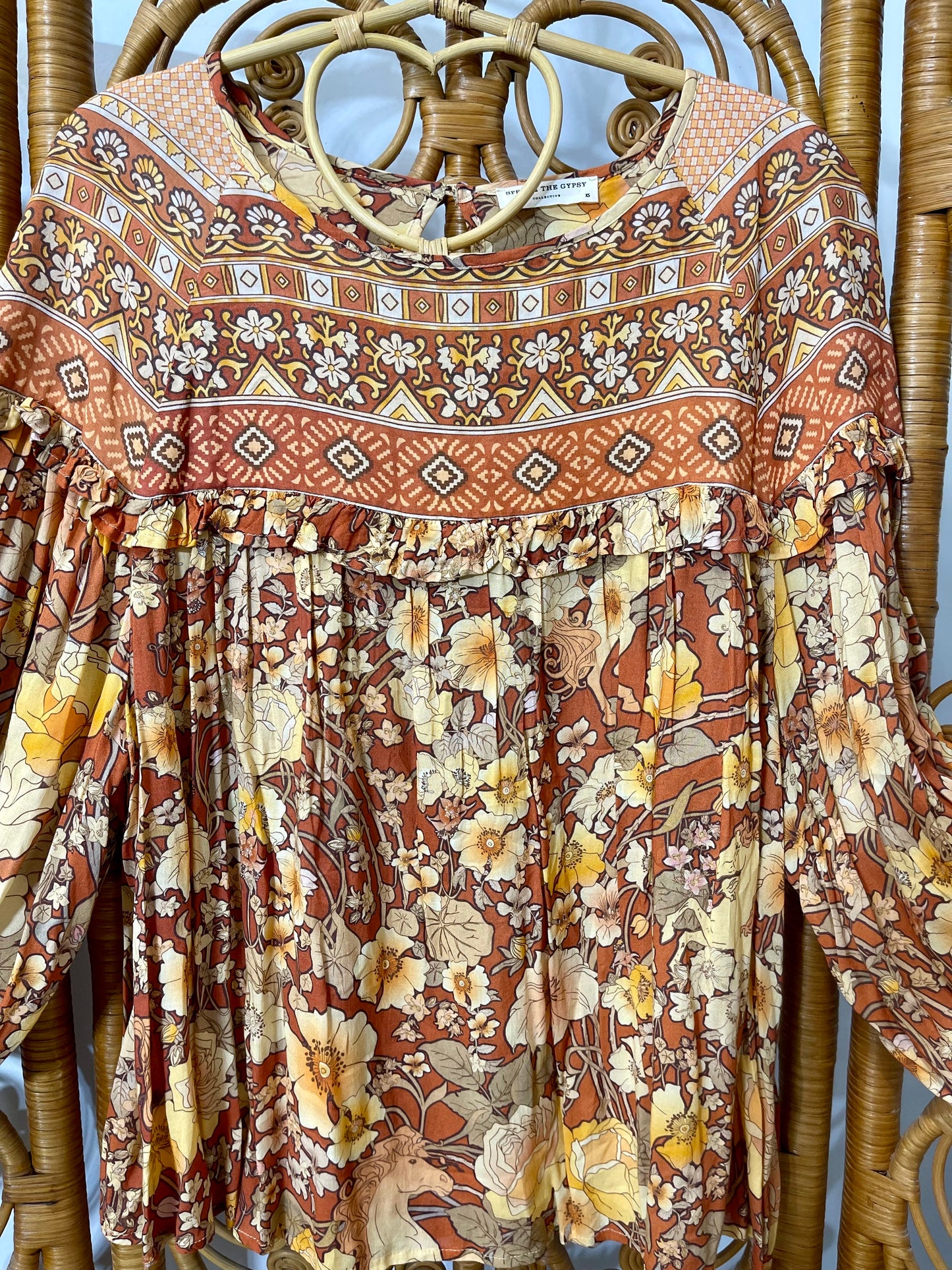 SPELL & THE GYPSY ~ Boho Floral Amethyst Blouse - Orange Amber