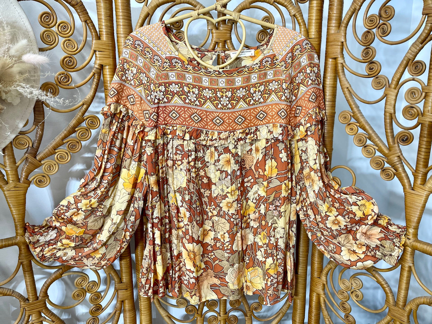 SPELL & THE GYPSY ~ Boho Floral Amethyst Blouse - Orange Amber