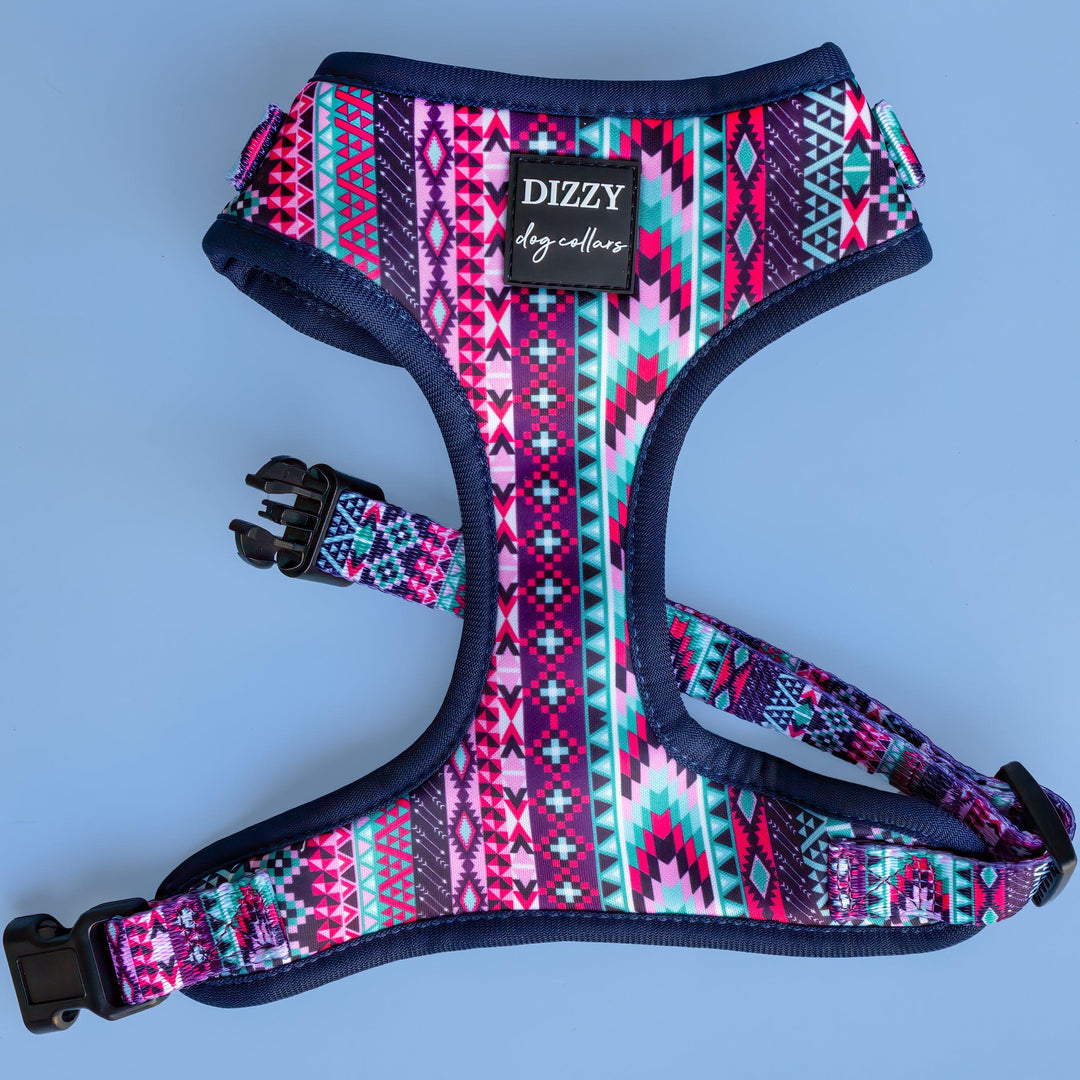 DOG HARNESS - Purple Aztec | Neck Adjustable Dog Harness - Dizzy Dog