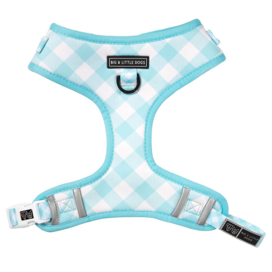 ADJUSTABLE DOG HARNESS: MINT GINGHAM - Big & Little Dogs