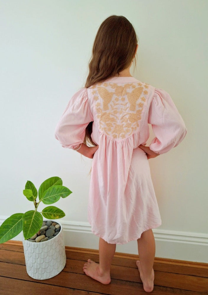 LITTLE GODDESS EMBROIDERED HUMMING BIRD DRESS