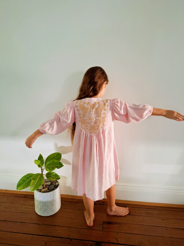 LITTLE GODDESS EMBROIDERED HUMMING BIRD DRESS