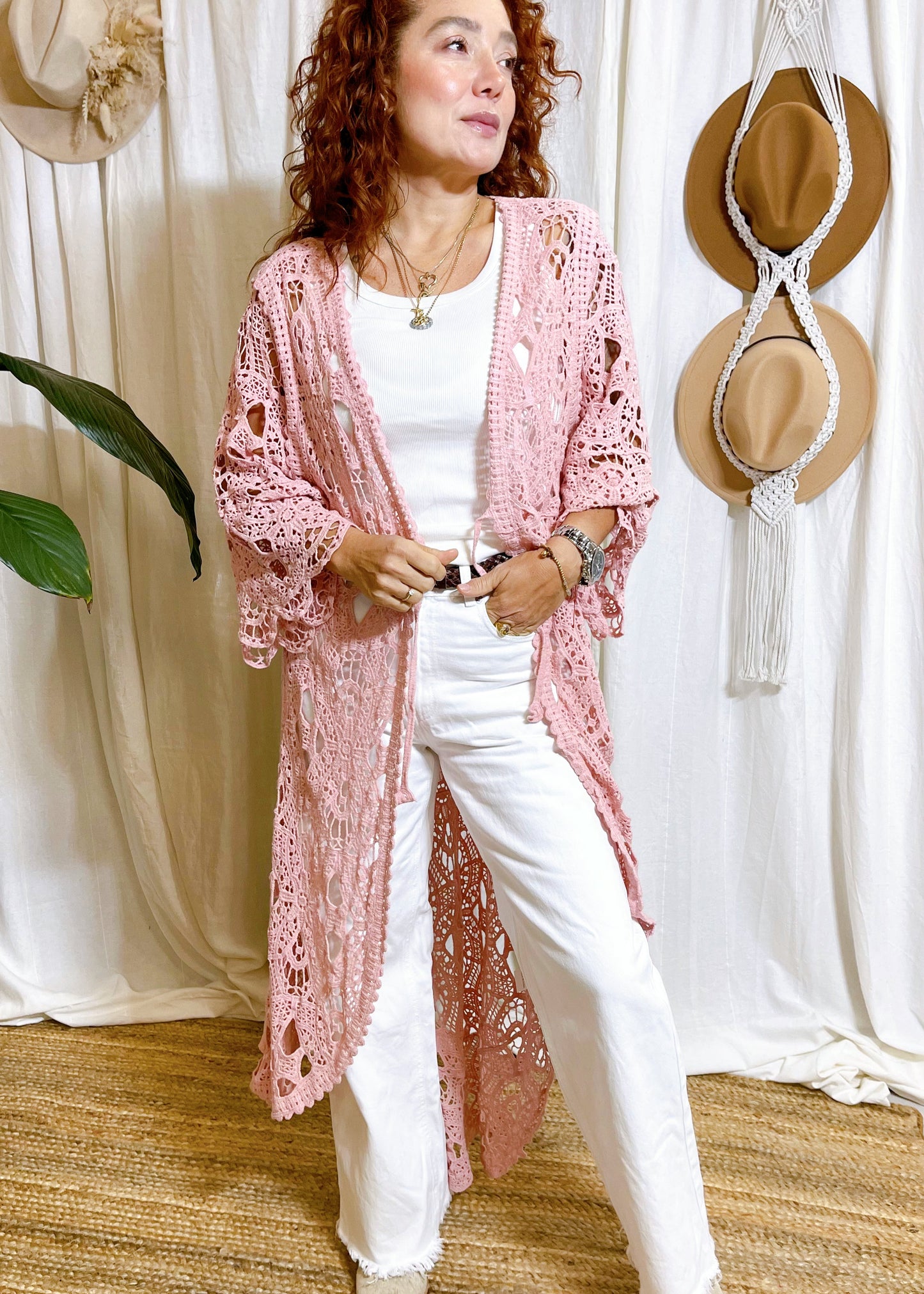 BOHO LACE KIMONO ~ PINK