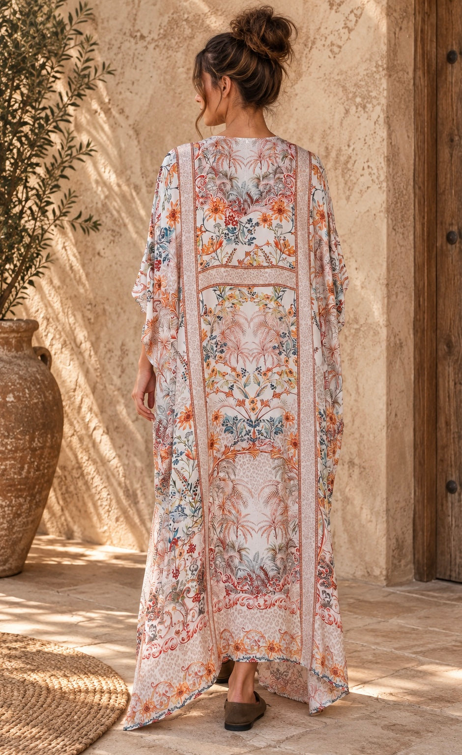 Paradise Bloom Embellished Kaftan `~ Beige