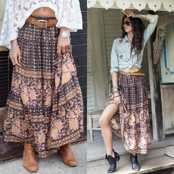 Spell & The Gypsy Collective Desert Rose Maxi Skirt in Raven