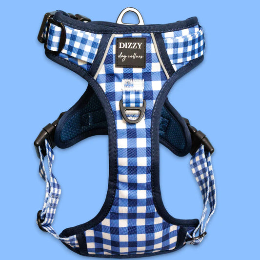 No Pull Dog Harness | Step in | Reflective | Heavy Duty | Easy Reach Handle | Navy Gingham - Dizzy Dog