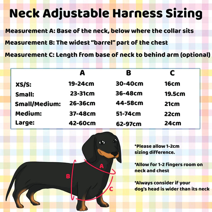 DOG HARNESS | Vintage Gingham | Neck Adjustable Dog Harness - Dizzy Dog