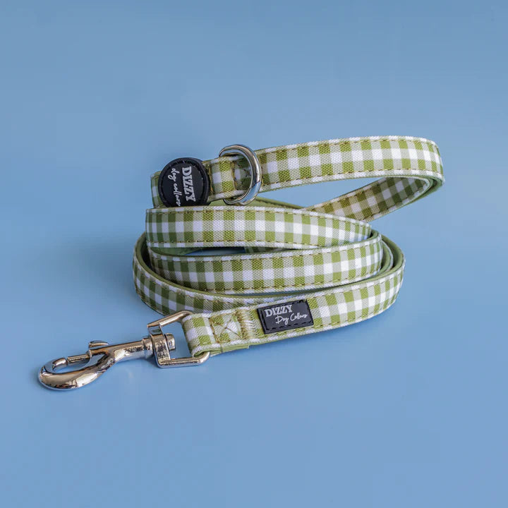 Olive Gingham LONG LEAD | Canvas & Neoprene | Premium Quality Fully Padded Leash