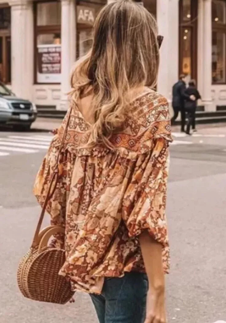 SPELL & THE GYPSY ~ Boho Floral Amethyst Blouse - Orange Amber