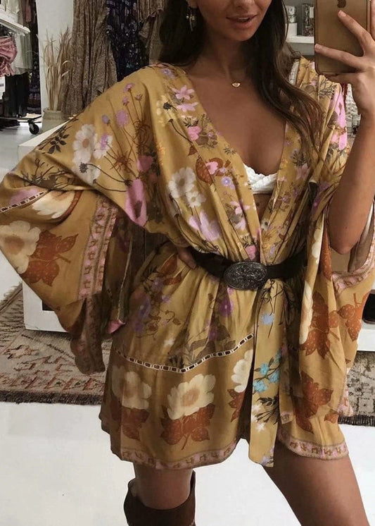 Spell & The Gypsy Collective Wild Bloom Short Kimono ~ Mustard