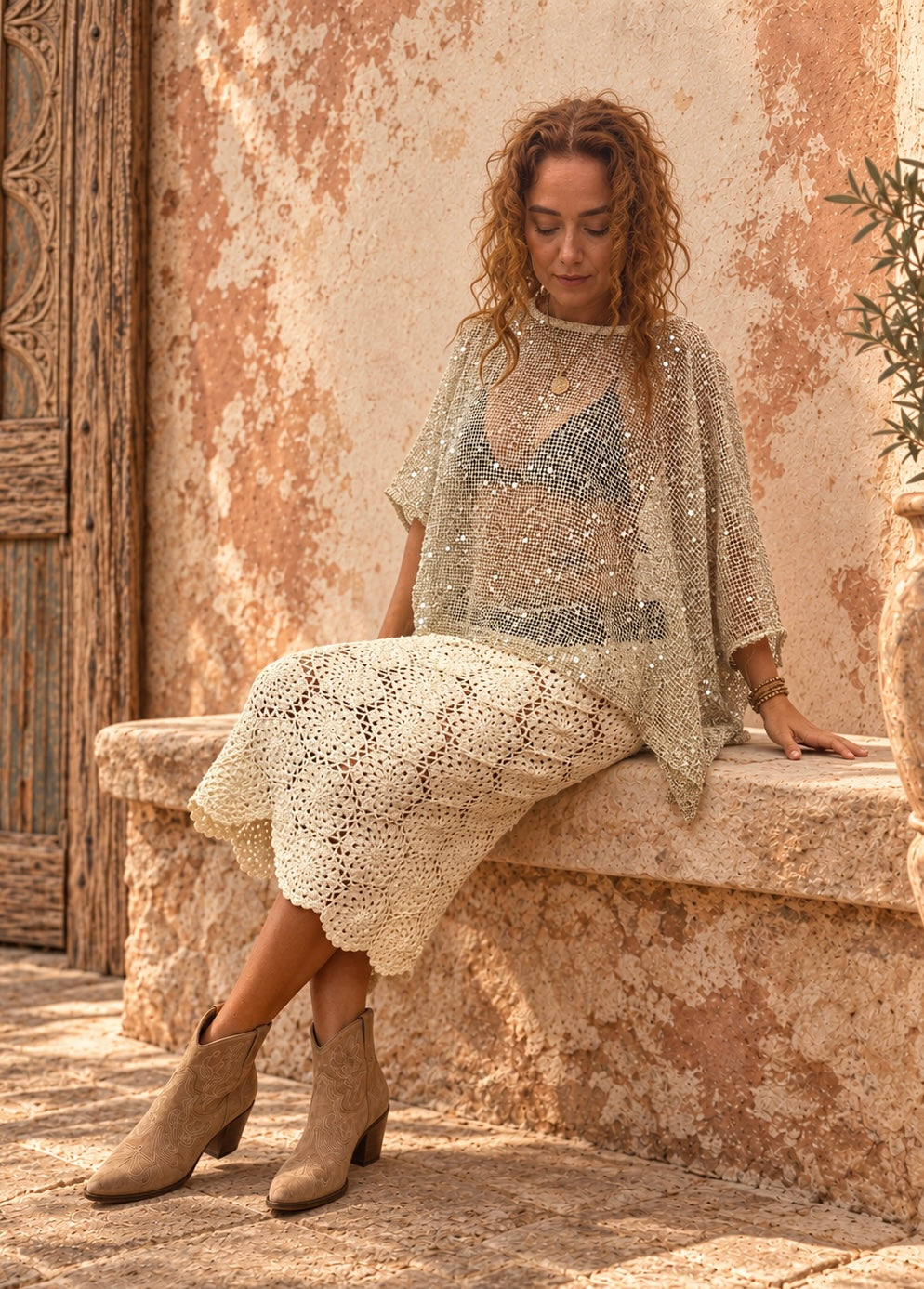 Worthier Sahara Shimmer Sequin Top ~ Vanilla