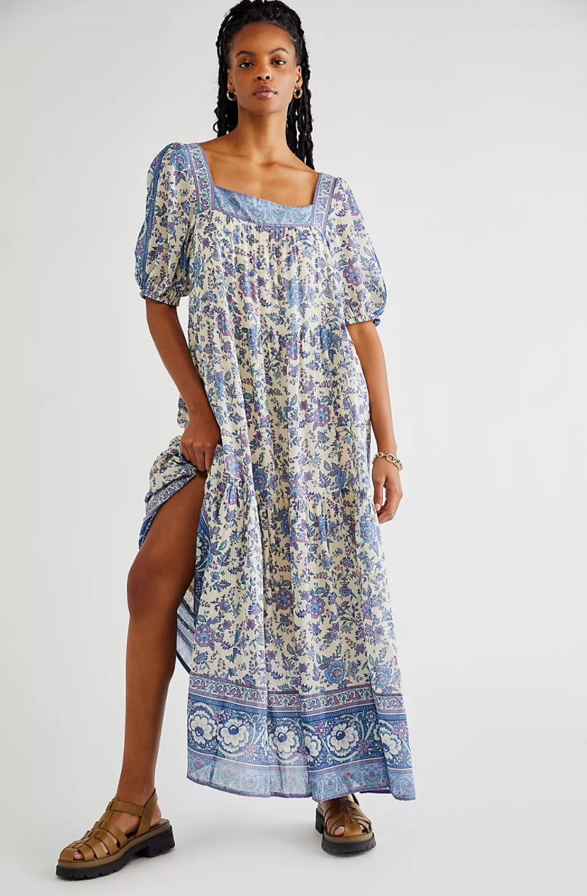 SPELL & THE GYPSY Folk Song Square Neck Gown - Sky