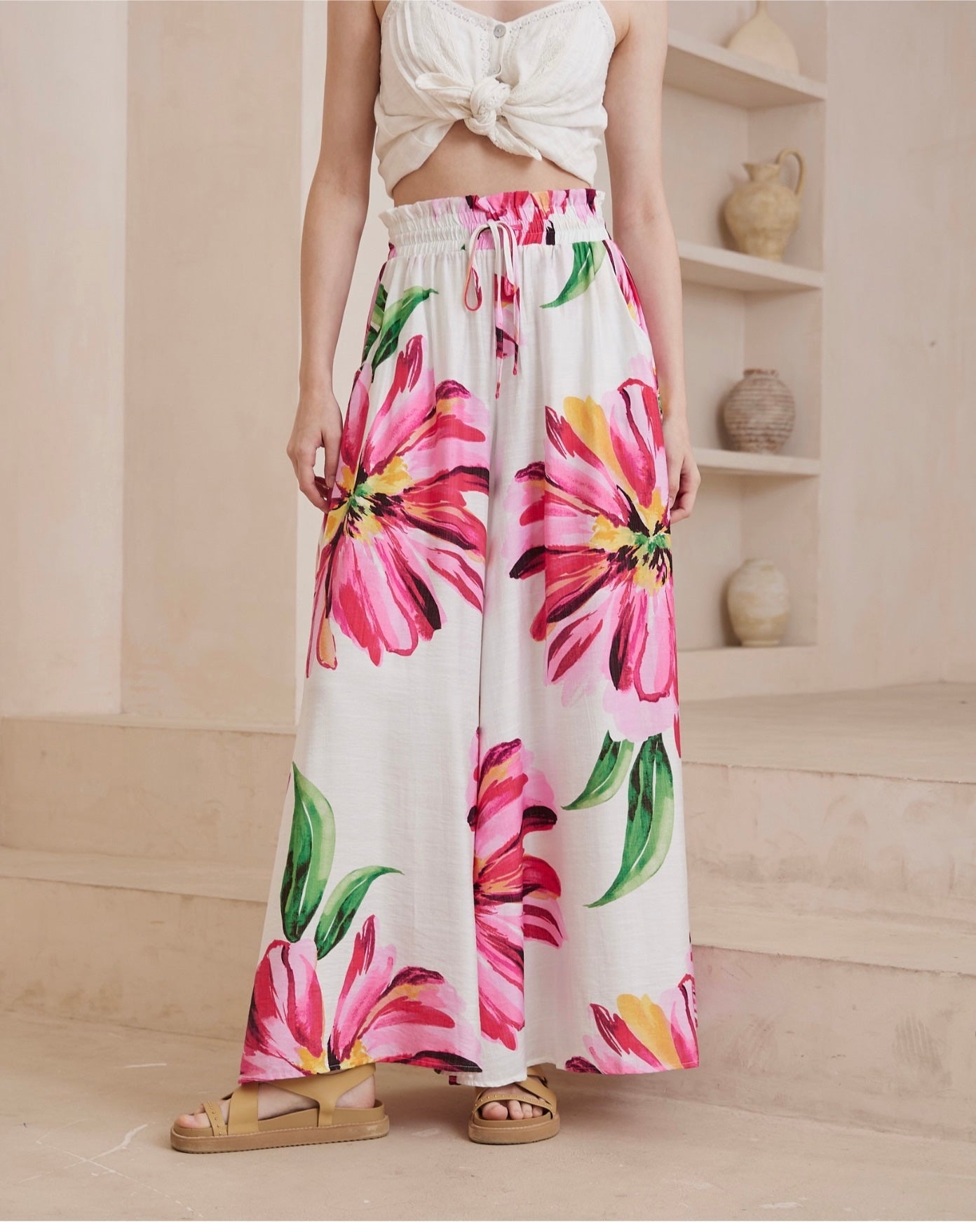 IRIS MAXI BOLD BLOOM PINK WIDE LEG PANTS