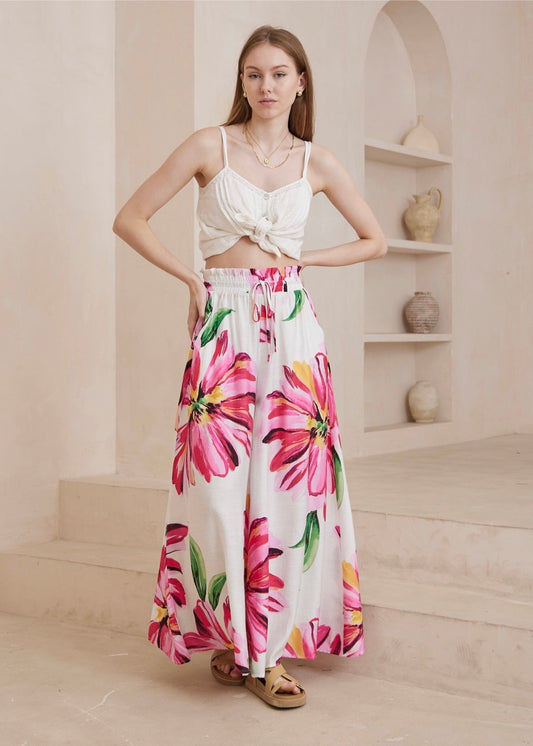 IRIS MAXI BOLD BLOOM PINK WIDE LEG PANTS