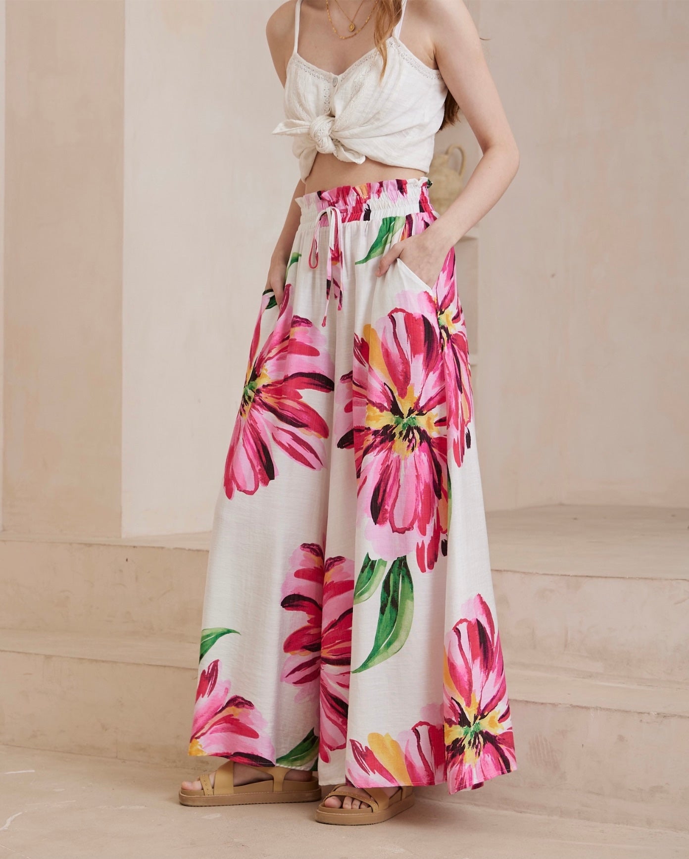 IRIS MAXI BOLD BLOOM PINK WIDE LEG PANTS