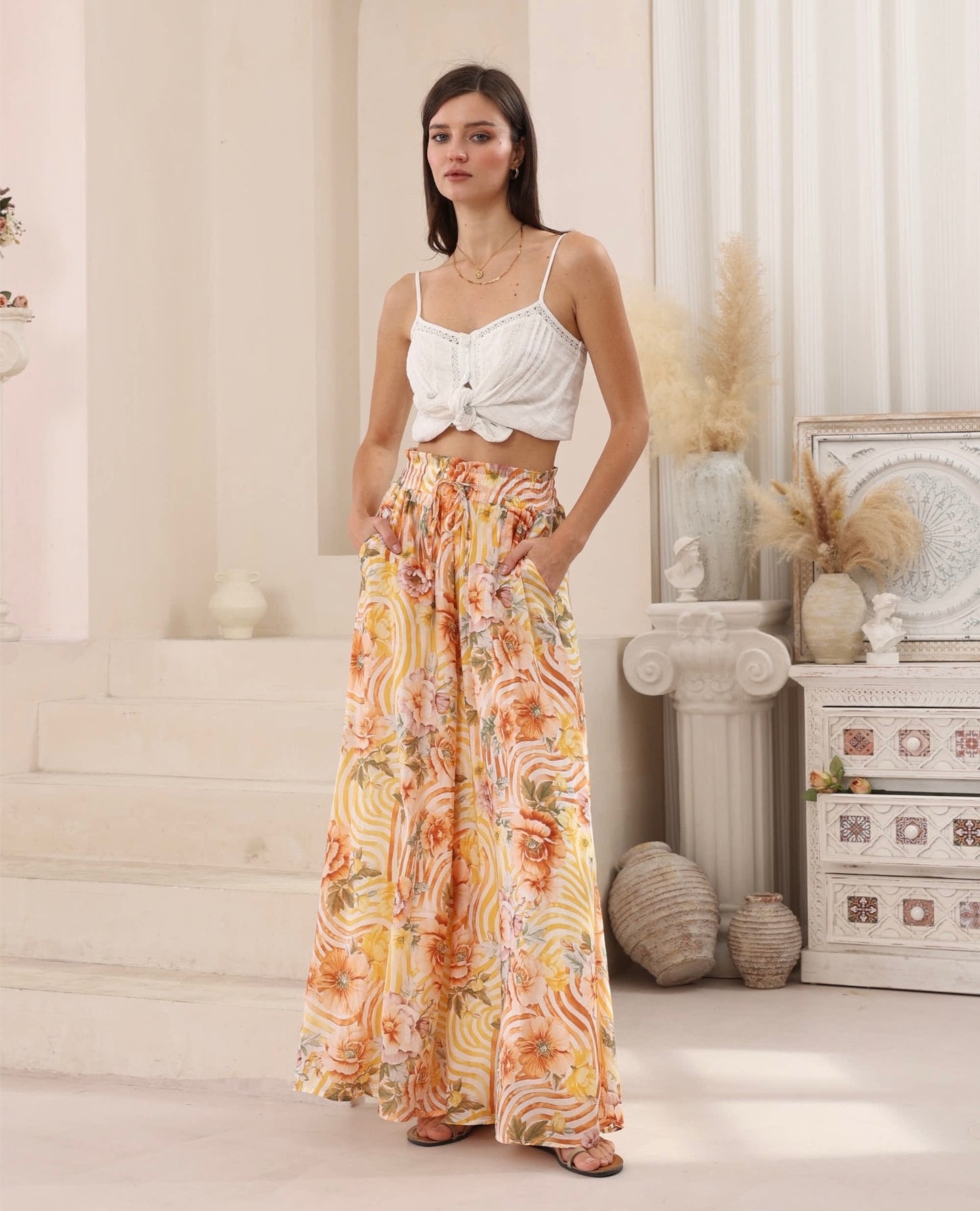 IRIS MAXI TROPICAL FLORAL WIDE LEG PANTS