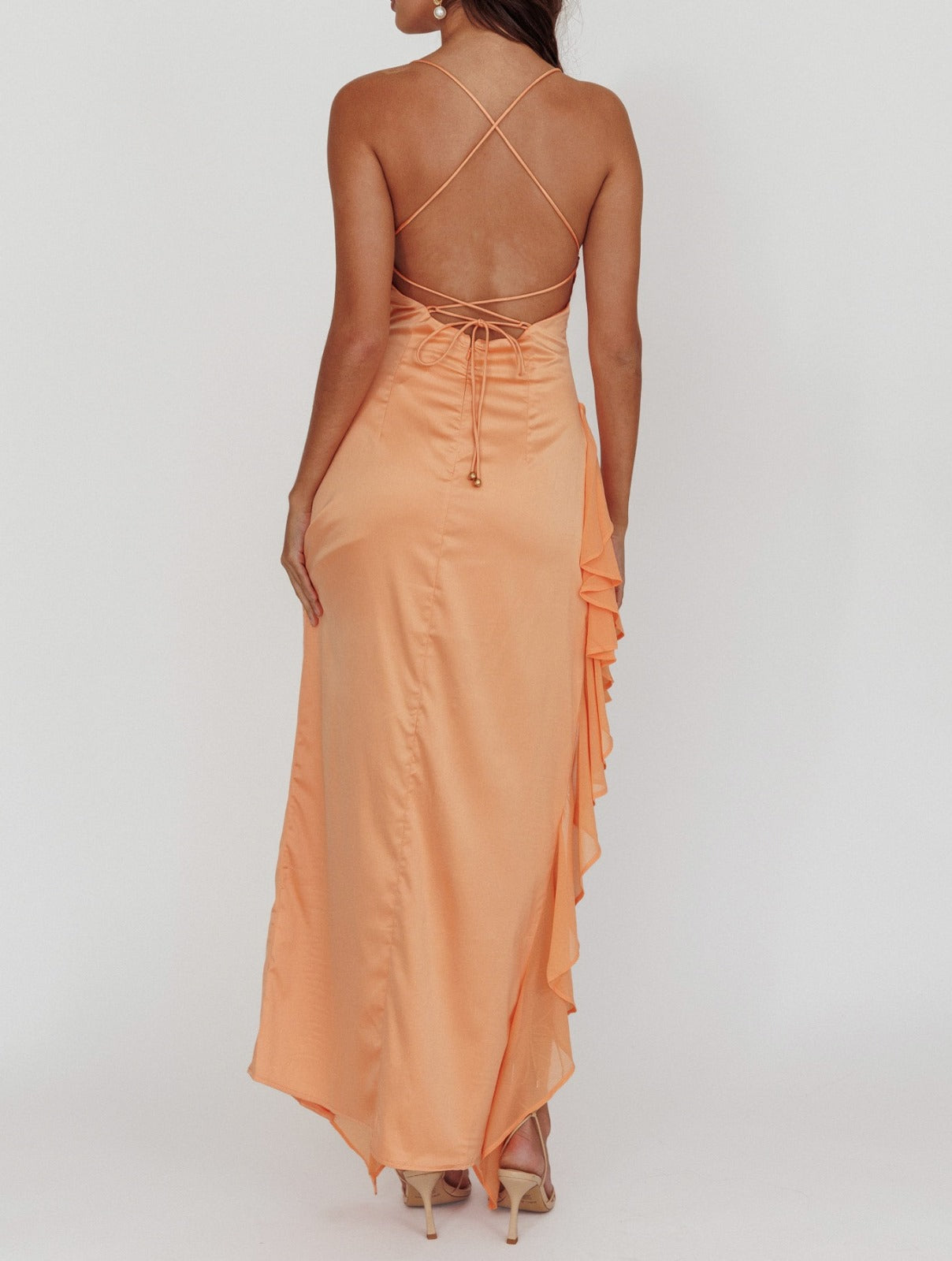 SAINTS AND SECRETS PEACH RUFFLE DRESS