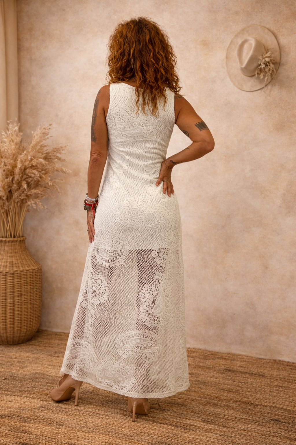 Ivory Lace Boho Maxi Dress
