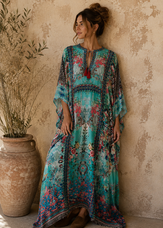 Azure Bloom Embellished Kaftan