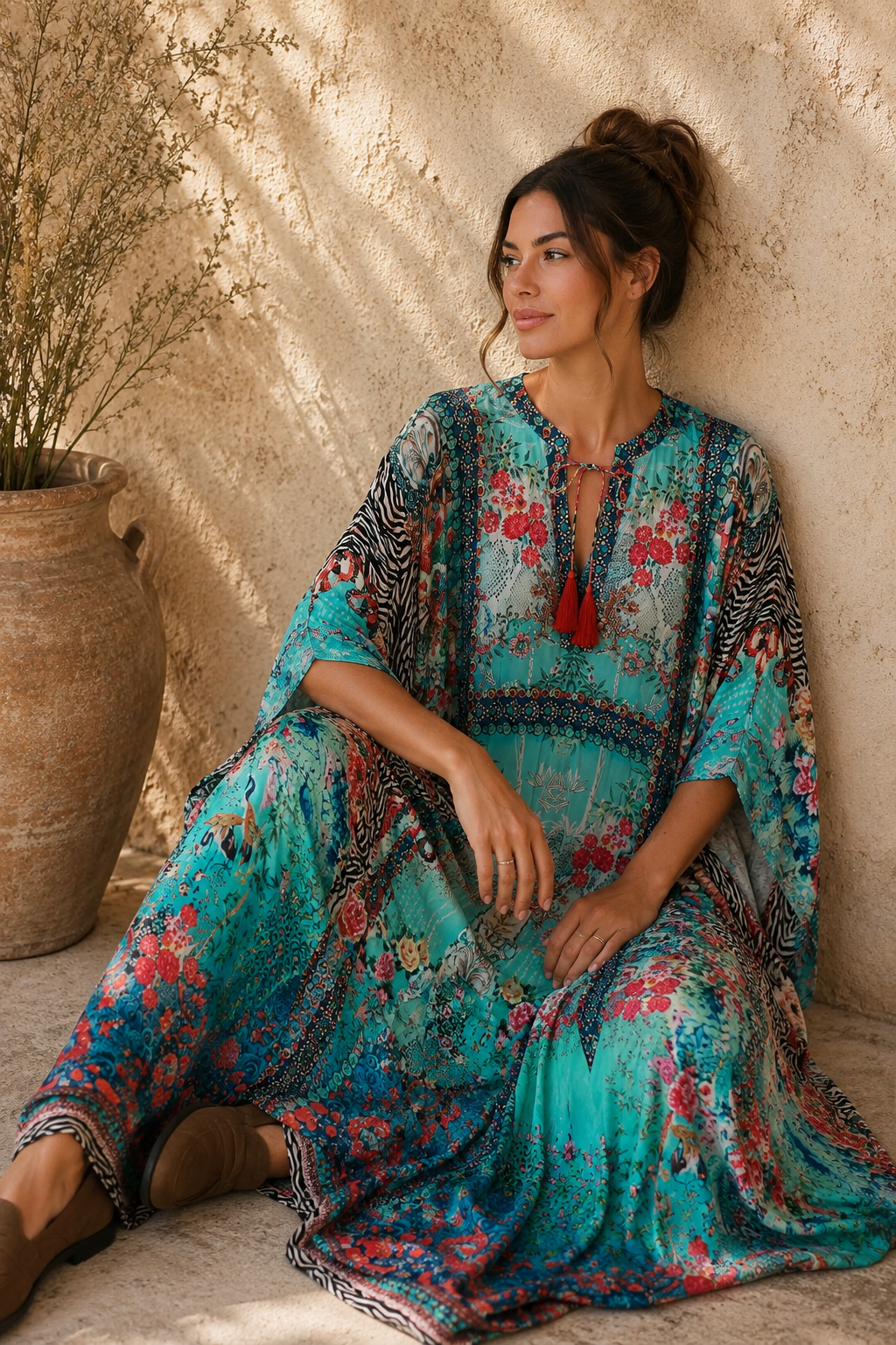 Azure Bloom Embellished Kaftan