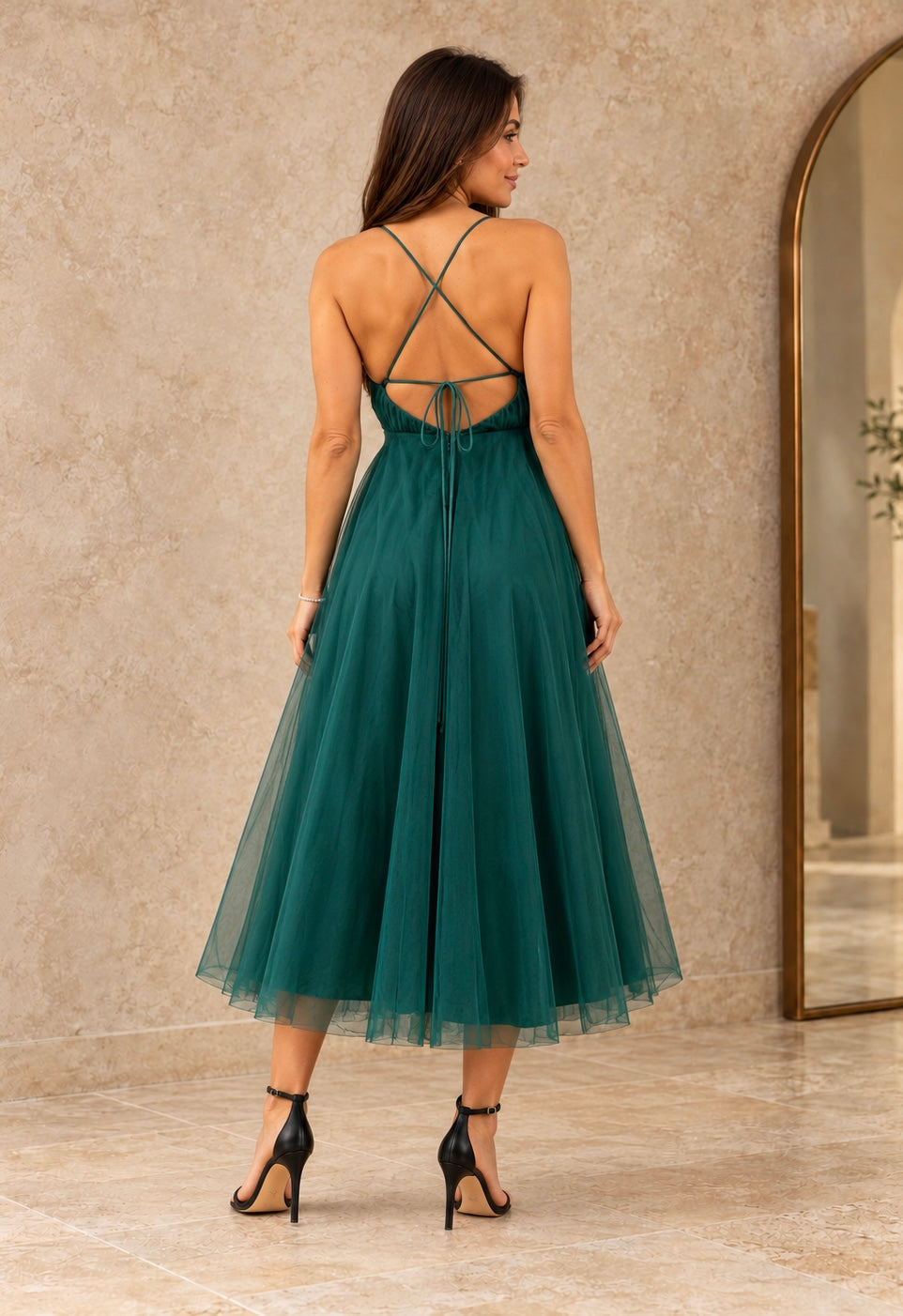 Arabella Emerald Tulle Midi Dress