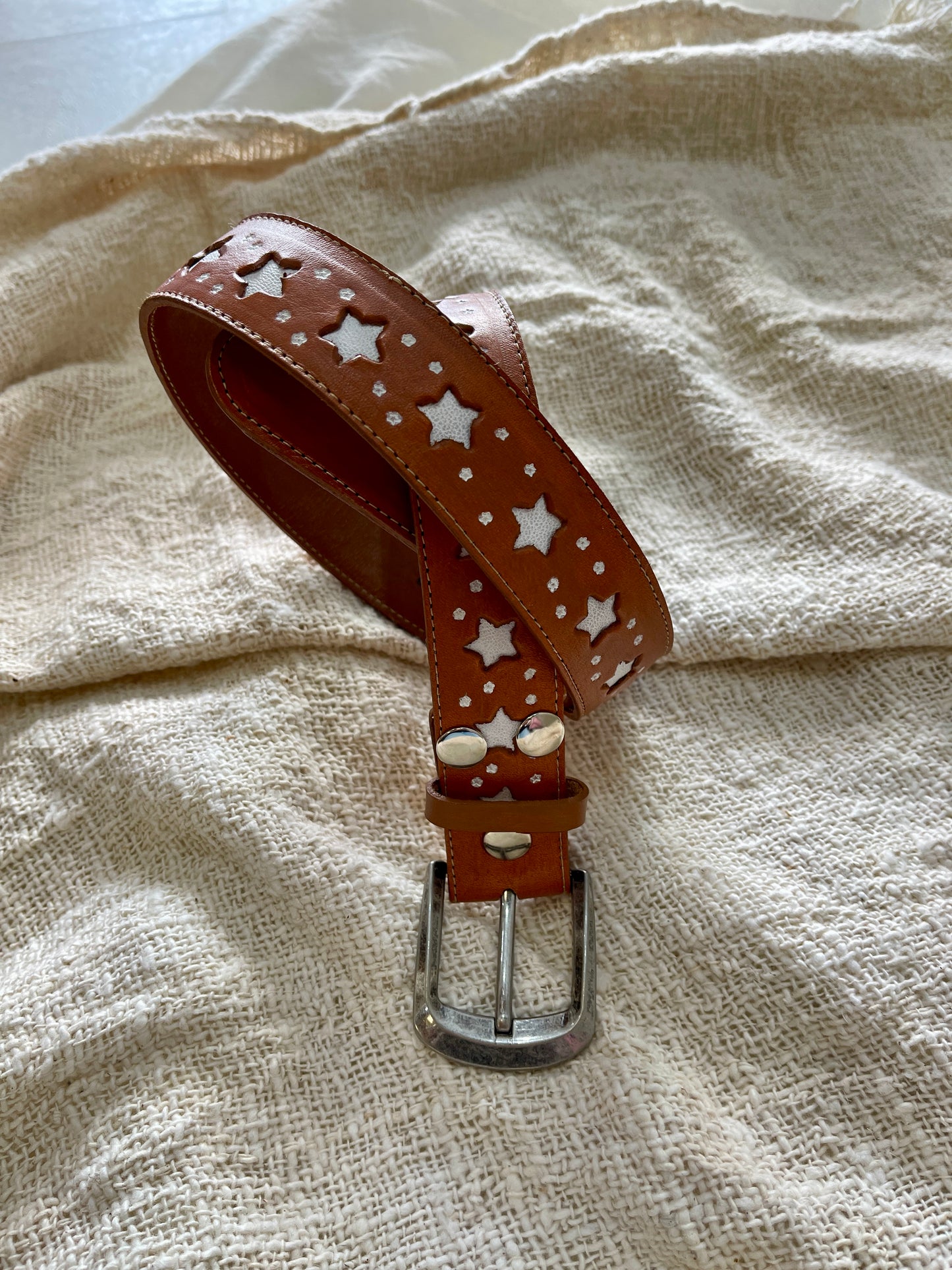 ✨ Distressed Buckle Boho Leather Belt ~ Desert Star