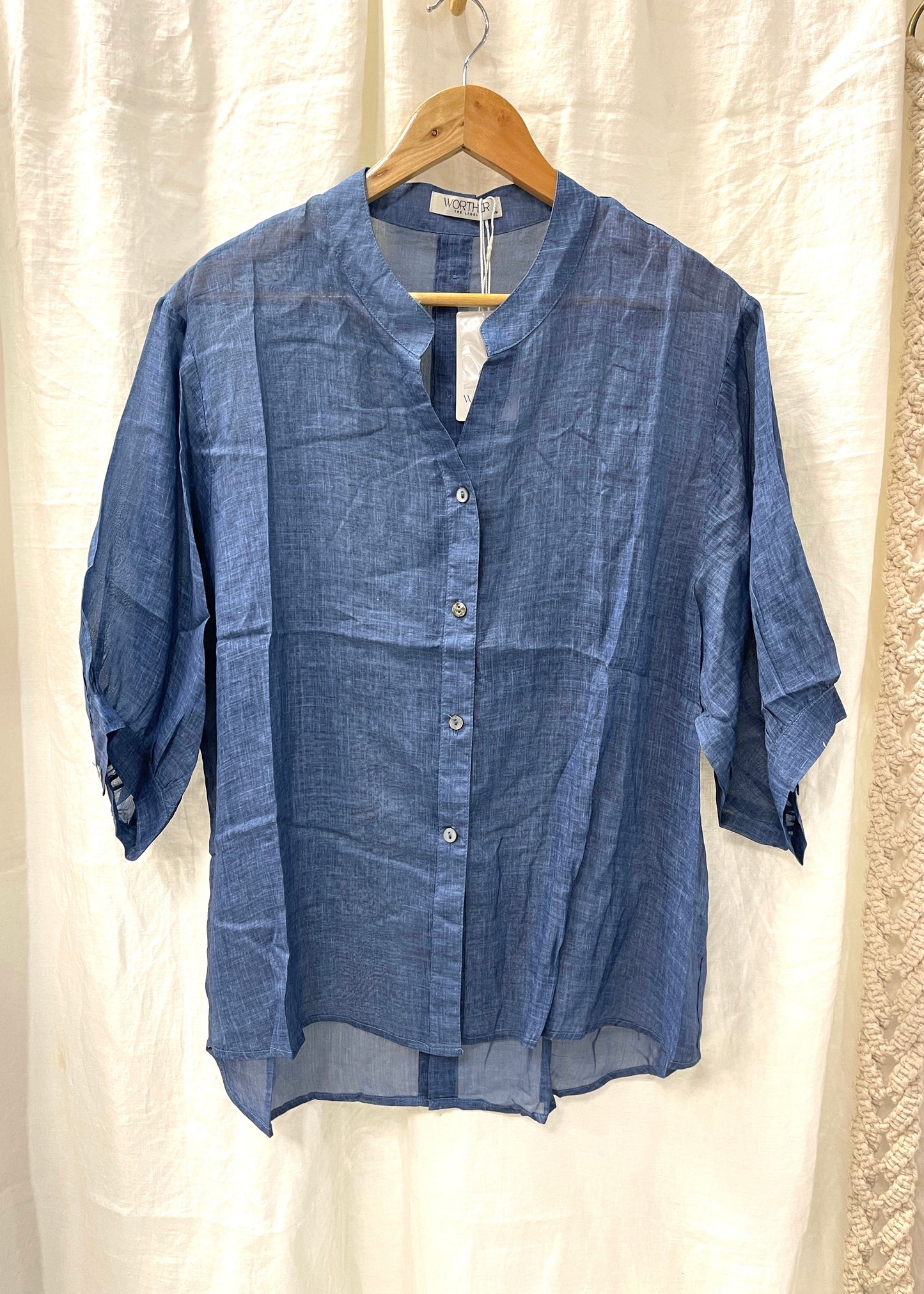 WORTHIER 100% LINEN TOP ~ DENIM BLUE