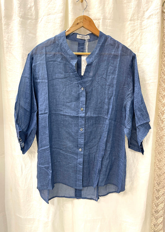 WORTHIER 100% LINEN TOP ~ DENIM BLUE