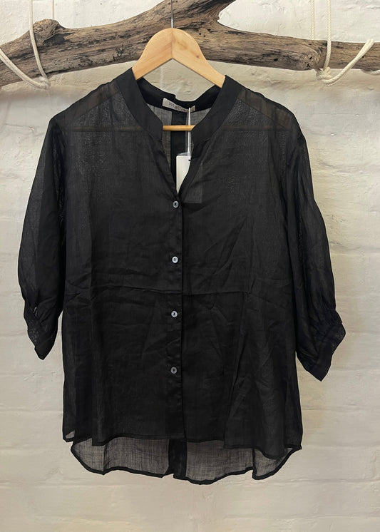 WORTHIER 100% LINEN TOP ~ BLACK