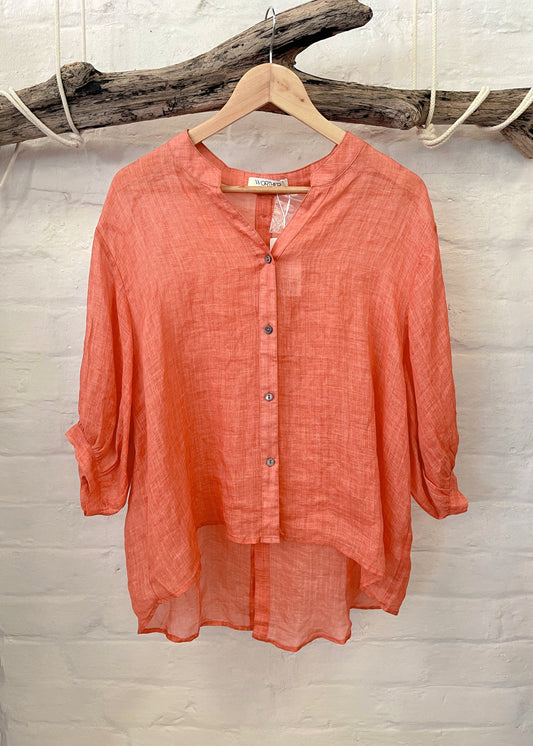 WORTHIER 100% LINEN TOP ~ BURNT ORANGE