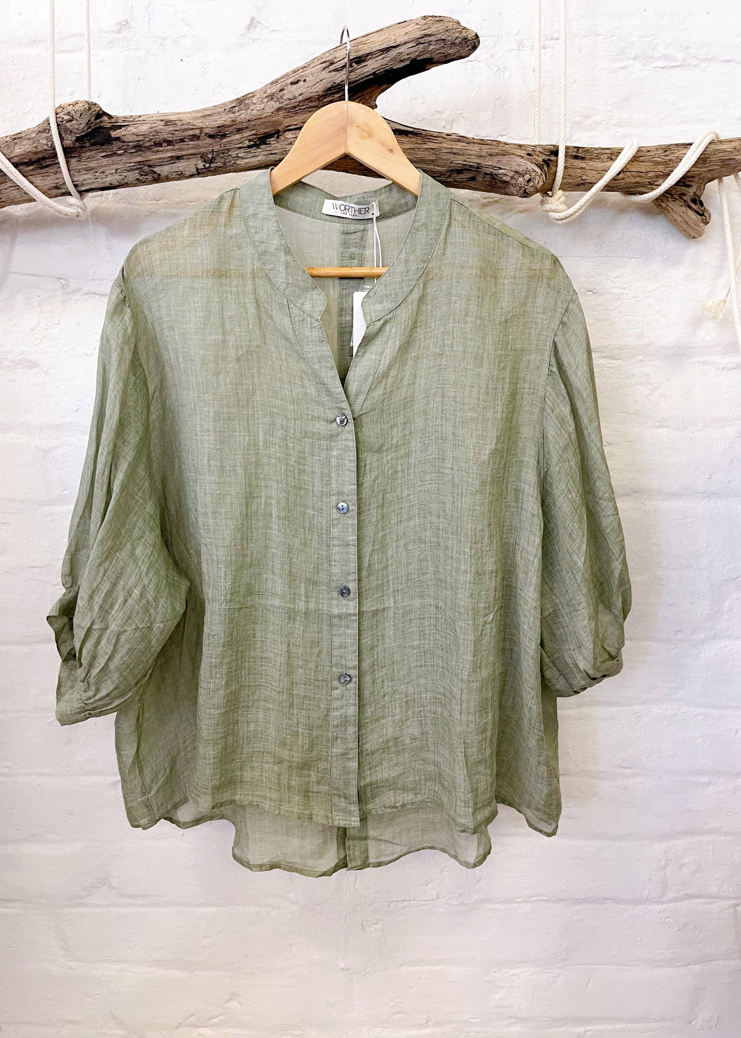 WORTHIER 100% LINEN TOP ~ KHAKI