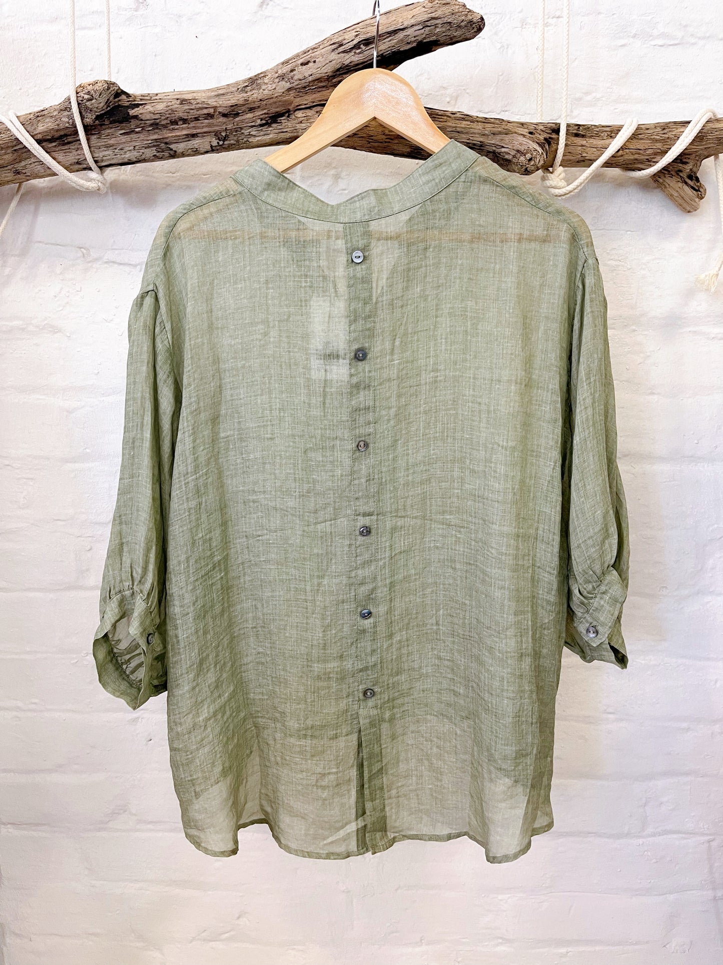 WORTHIER 100% LINEN TOP ~ KHAKI