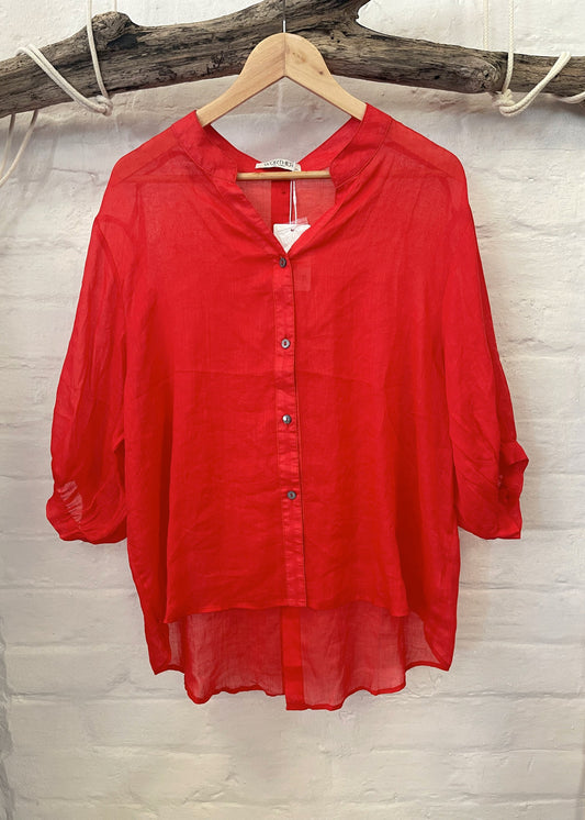 WORTHIER 100% LINEN TOP ~ RED