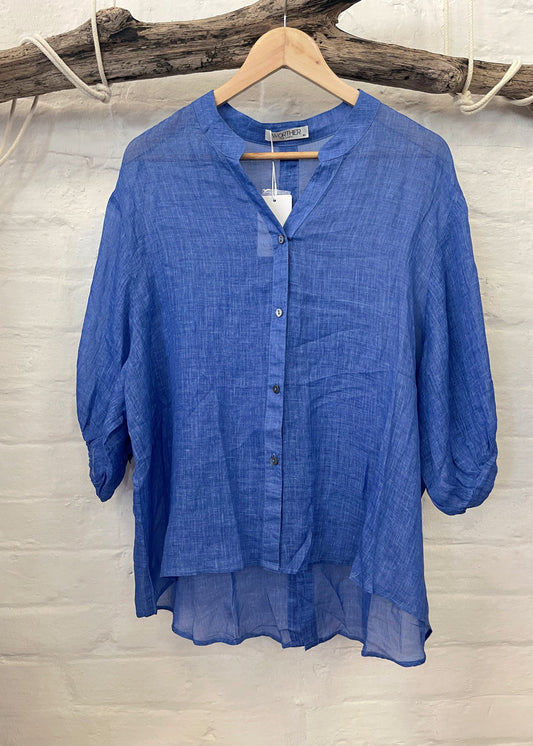 WORTHIER 100% LINEN TOP ~ ROYAL BLUE