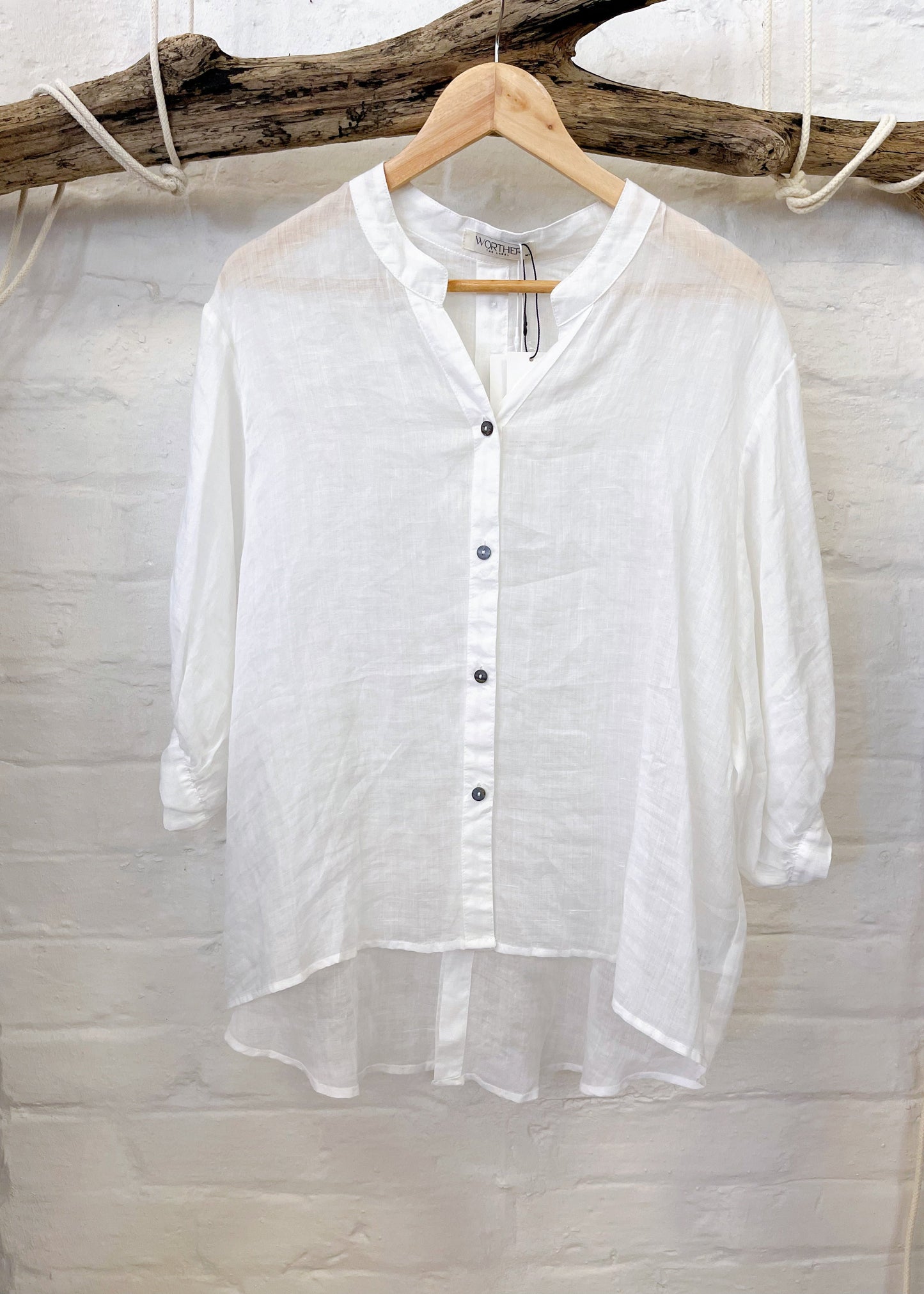 WORTHIER 100% LINEN TOP ~ WHITE