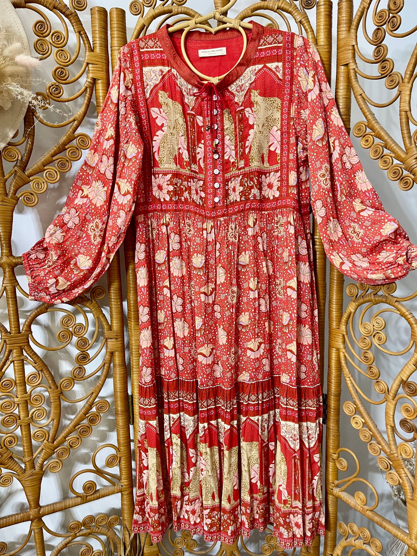 SPELL & THE GYPSY  Cherry Red Poinciana Midi Bohemian Dress