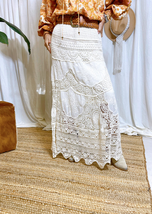 BOHO BELLA MAXI SKIRT ~ CREAM