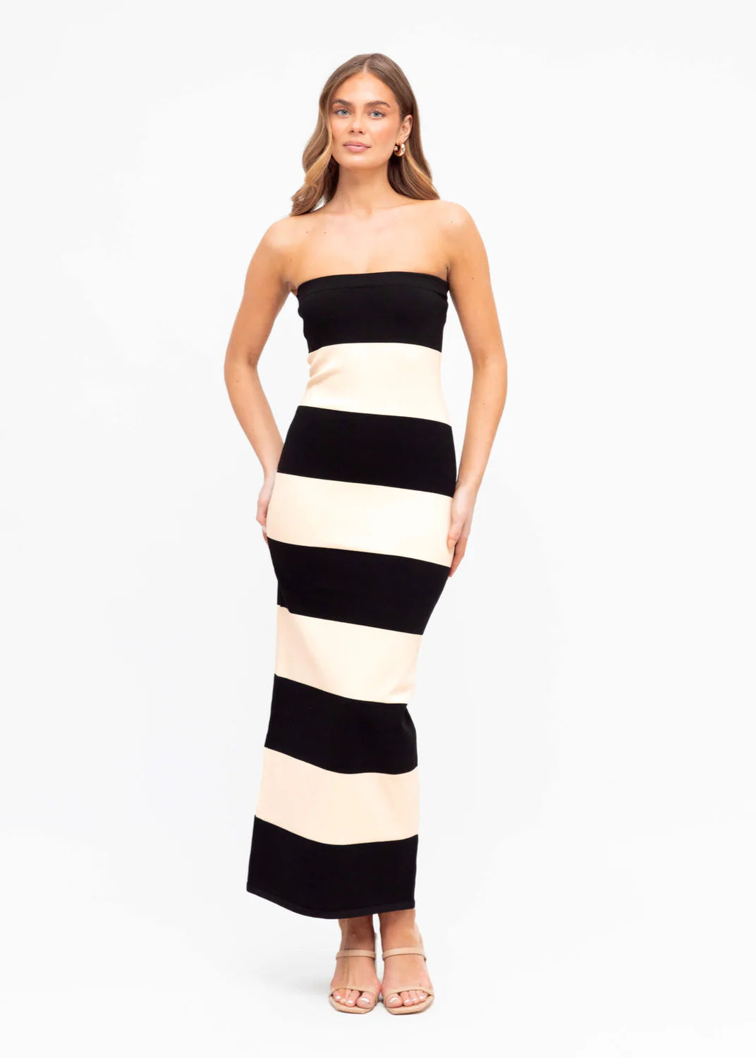 EBBY & I STRIPE BODYCON MAXI DRESS