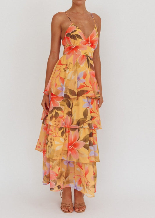 ANGEL BIBA FLORAL LAYERED DRESS