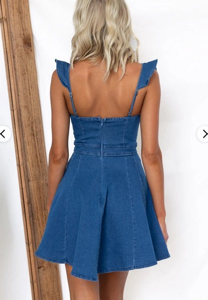 ANGEL BIBA DENIM MINI RUFFLE DRESS