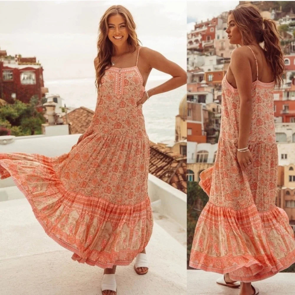 Spell & The Gypsy Collective Poinciana Strappy Maxi Dress in Cotton Candy