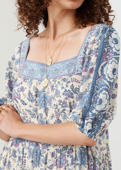 SPELL & THE GYPSY Folk Song Square Neck Gown - Sky