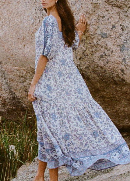 SPELL & THE GYPSY Folk Song Square Neck Gown - Sky